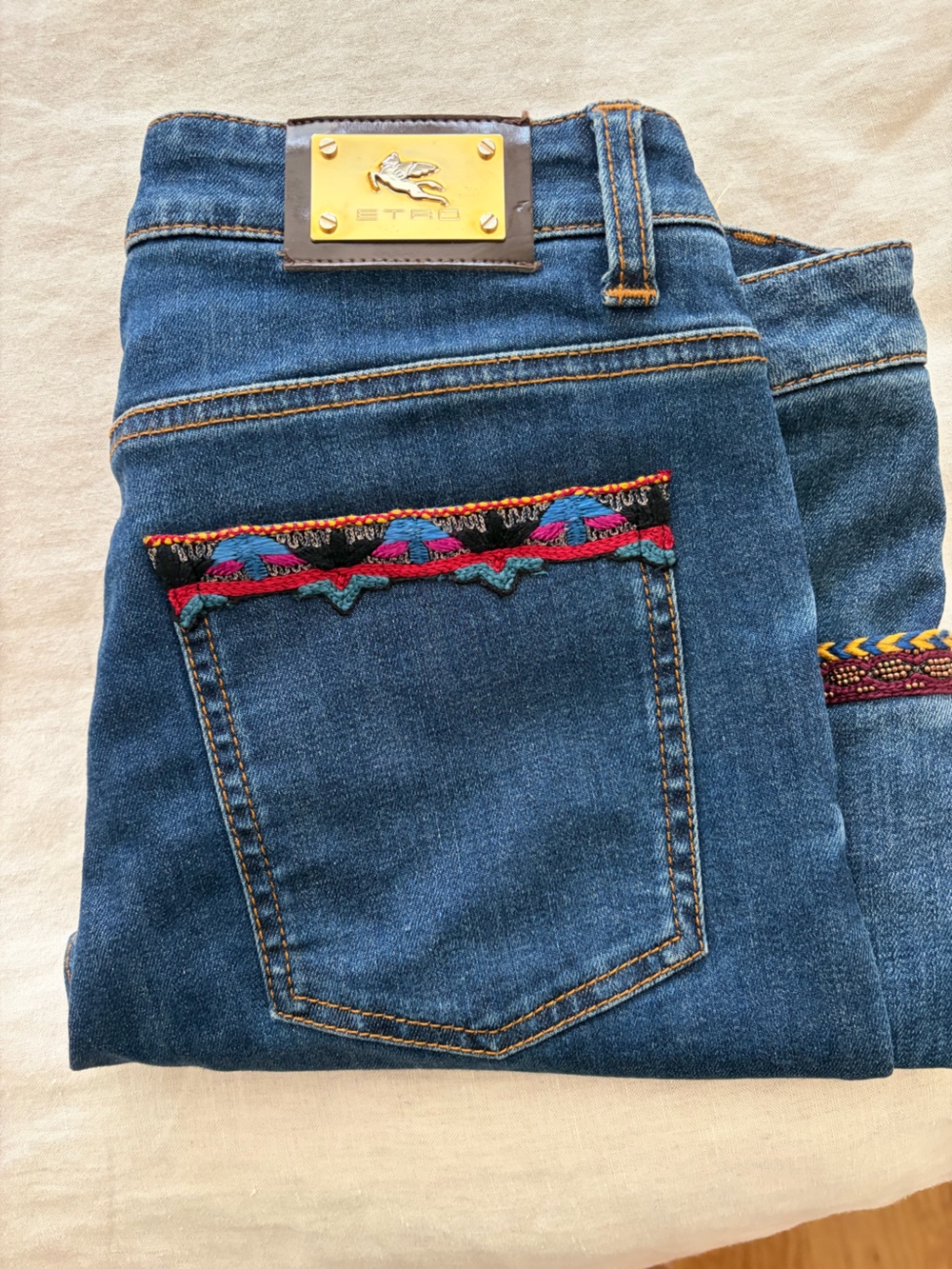 Etro Blue High-Rise Denim Jeans with Contrast Stitching